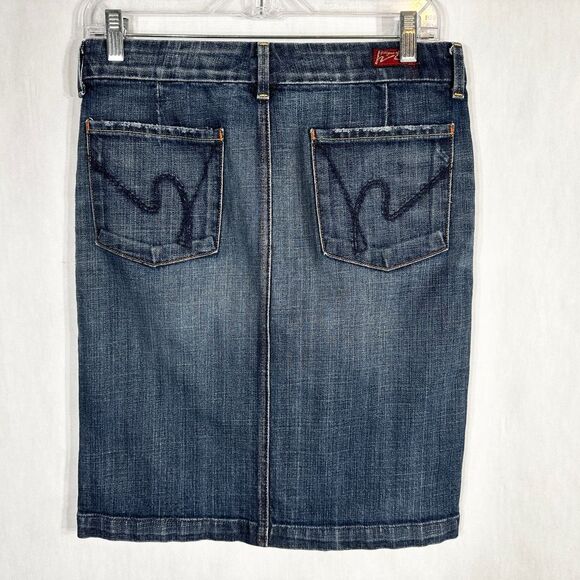 Citizens of Humanity Size 27 Denim Skirt Sophia Knee Length Y2K Front Slit‎ 618 - Picture 2 of 13
